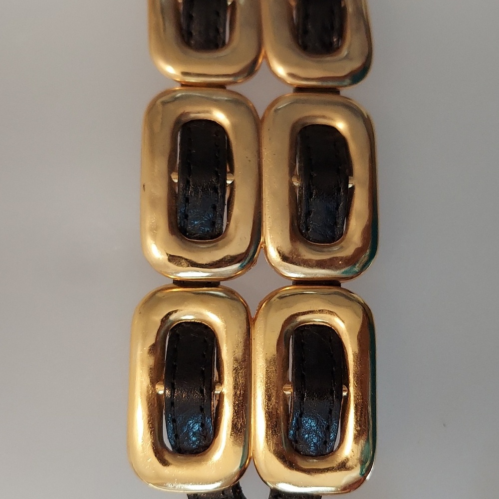 Vintage Late 1980s/Early 1990s Gold Chain & Woven Black Leather Double Link Belt - Picture 6 of 16